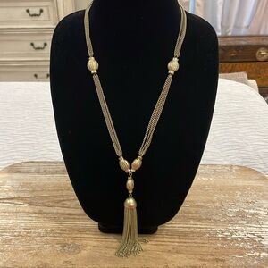 Chico’s Gold Tone Tassel Chain Long Pendant Statement Necklace